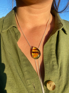 Free-form Mexican Amber Chain Bolo Necklace