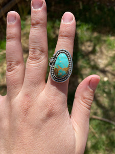 Minty Green Royston Turquoise Ring with Scorpion Detail—size 7.5