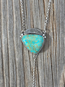 King's Manassa Turquoise with Moonstone Lariat Necklace