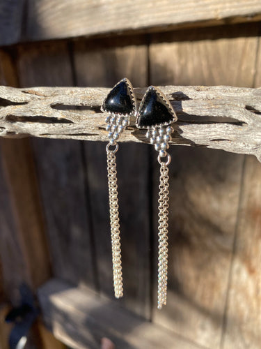 Black onyx chain dangle earrings