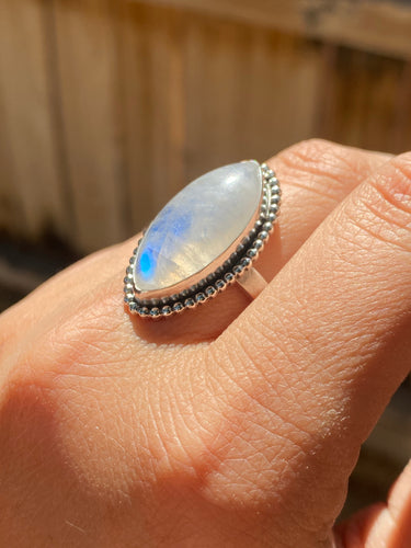 Beaded Moonstone Marquis Ring—size 10.5