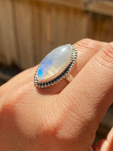 Beaded Moonstone Marquis Ring—size 10.5