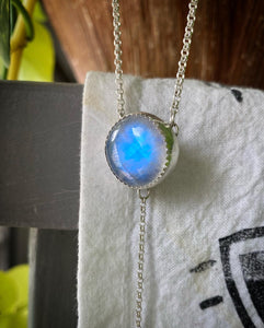 Round Moonstone with Rose Quartz Lariat Necklace