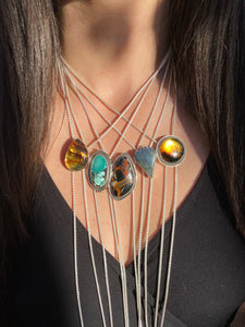 Agatized Petrified Wood Chain Bolo Necklace