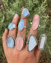 Load image into Gallery viewer, Carved Rainbow Moonstone Bar Ring—size 8