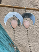 Load image into Gallery viewer, Crescent Moon Rose Quartz Chain Dangles—Sun Rays