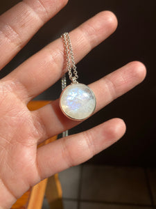 Simple Round Rainbow Moonstone Necklace