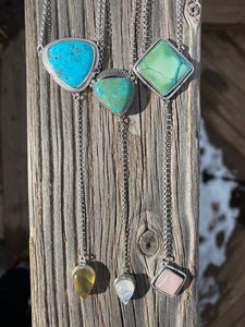 Hubei turquoise with Rose Quartz Lariat Necklace