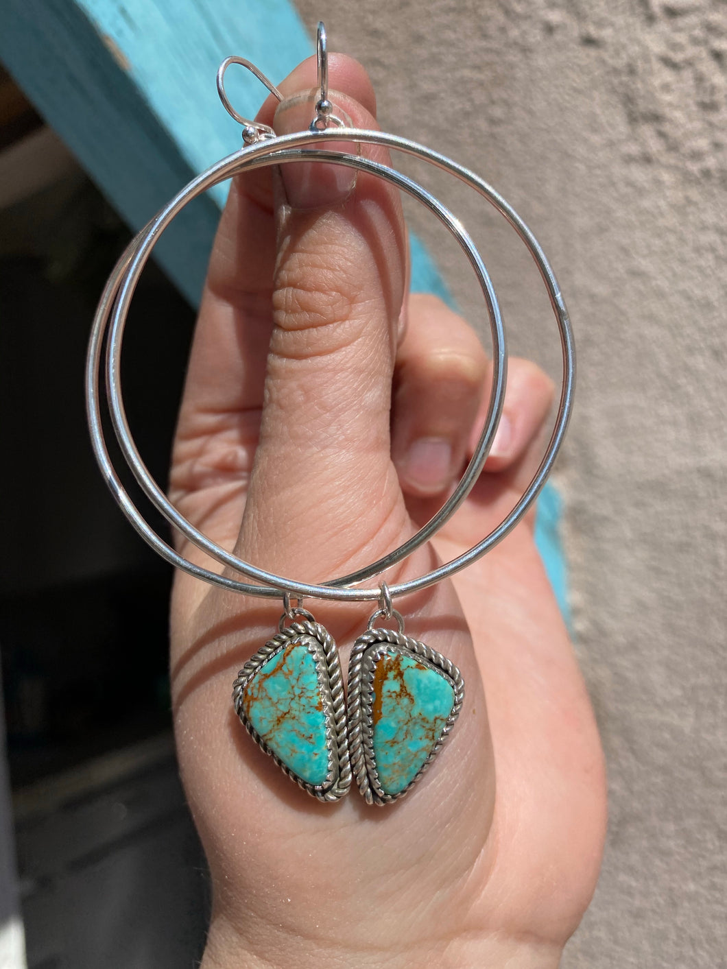 Kingman Turquoise with Twist Wire Dangle Hoops