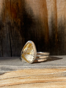 Gold rutilated quartz stacker ring set - size 8.5