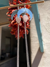 Load image into Gallery viewer, Crescent Moon Rose Quartz Chain Dangles—Sun Rays