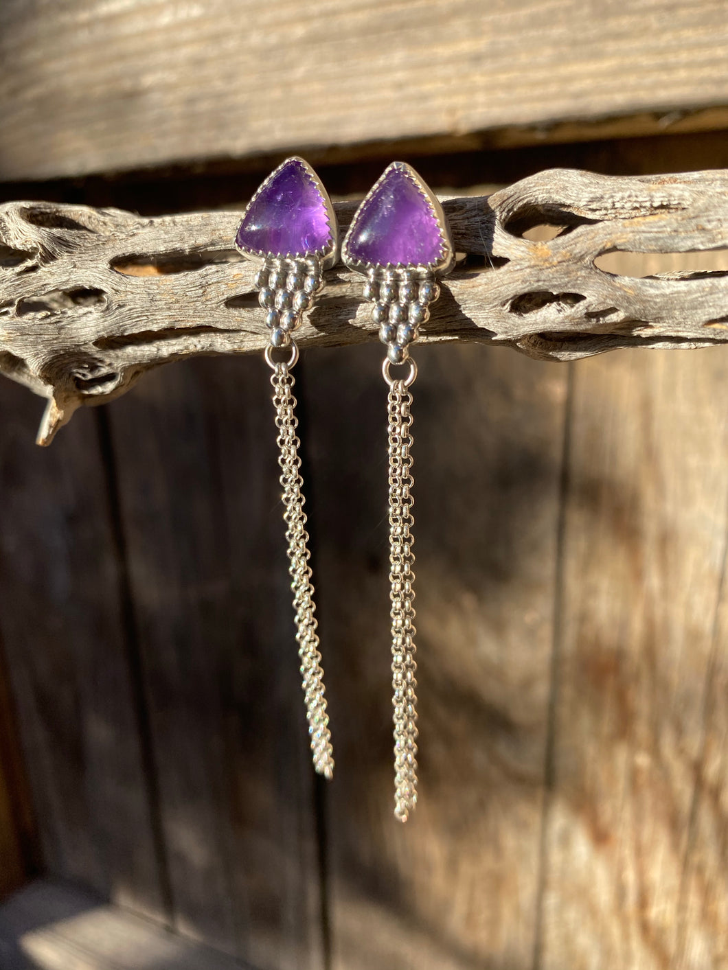 Amethyst chain dangle earrings