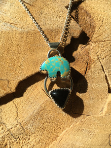Osito Necklace #5 - Light teal turquoise with black onyx