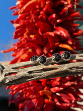 Load image into Gallery viewer, Carved black onyx flower studs