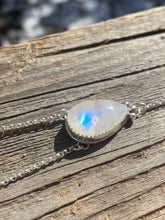 Load image into Gallery viewer, Rainbow Moonstone with Carved Turquoise Flower Lariat