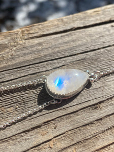 Rainbow Moonstone with Carved Turquoise Flower Lariat