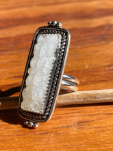 Load image into Gallery viewer, Carved Rainbow Moonstone Bar Ring—size 8