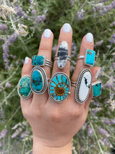 Load image into Gallery viewer, Turquoise Inlay Ammonite Statement Ring - size 9