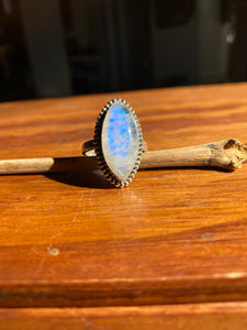 Beaded Moonstone Marquis Ring—size 10.5