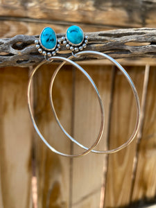 Old Stock Kingman Turquoise Half Beaded Post Hoops