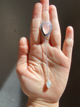 Load image into Gallery viewer, Rose Quartz Pear with Moonstone Lariat Necklace
