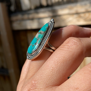 Turquoise Mountain with Quartz Inclusions Statement Ring — size 6
