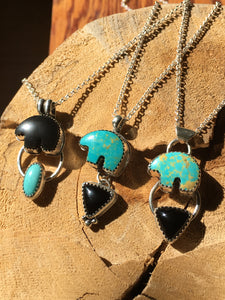 Osito Necklace #5 - Light teal turquoise with black onyx