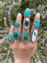 Load image into Gallery viewer, Turquoise Inlay Ammonite Statement Ring - size 9
