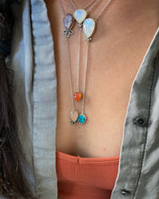 Load image into Gallery viewer, Rainbow Moonstone with Carved Turquoise Flower Lariat