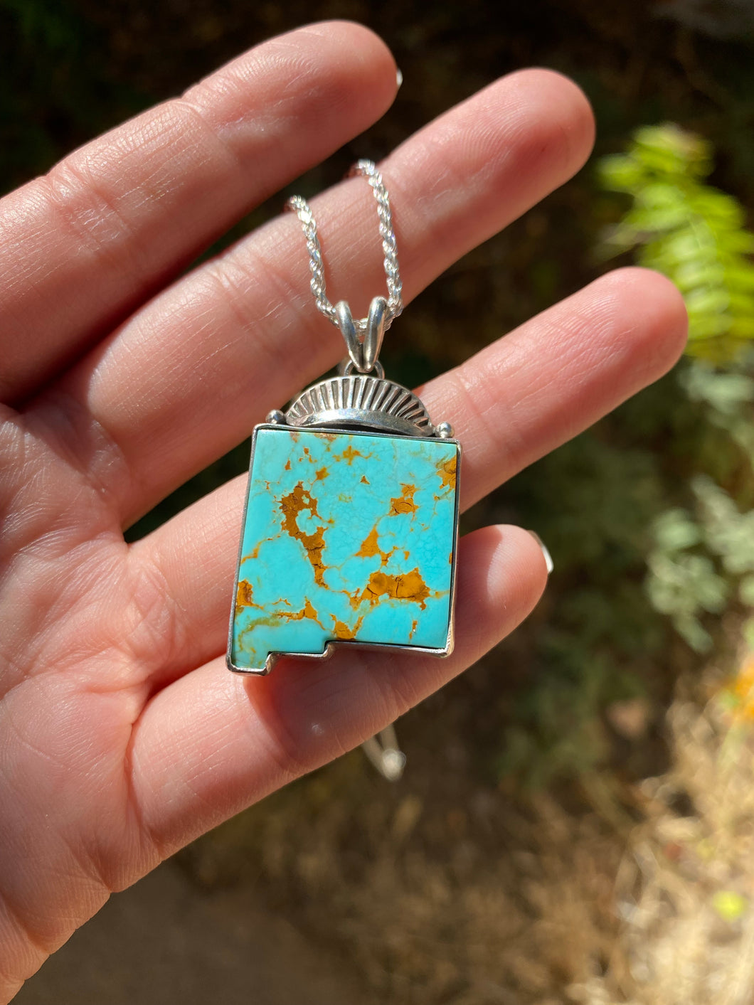 Gold Matrix Kingman Turquoise New Mexico Statement Necklace