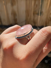Load image into Gallery viewer, Big Juicy Rose Quartz Marquis Statement Ring—size 9.25