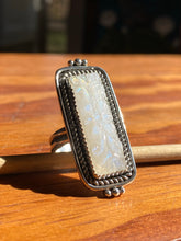 Load image into Gallery viewer, Carved Rainbow Moonstone Bar Ring—size 8