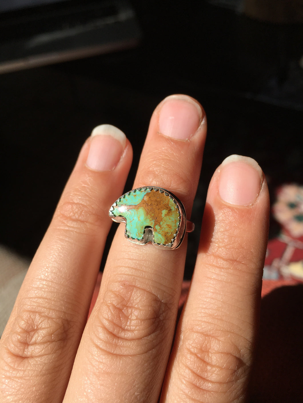 Osito Ring #2 - Earthy blue-green turquoise (size 5+)
