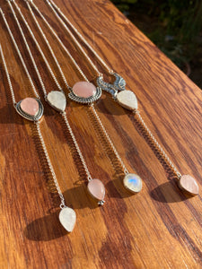 Round Rose Quartz with Rosecut Moonstone Lariat