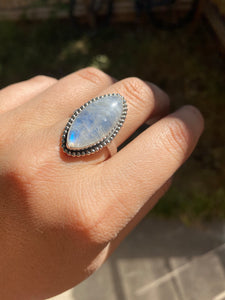 Beaded Moonstone Marquis Ring—size 10.5