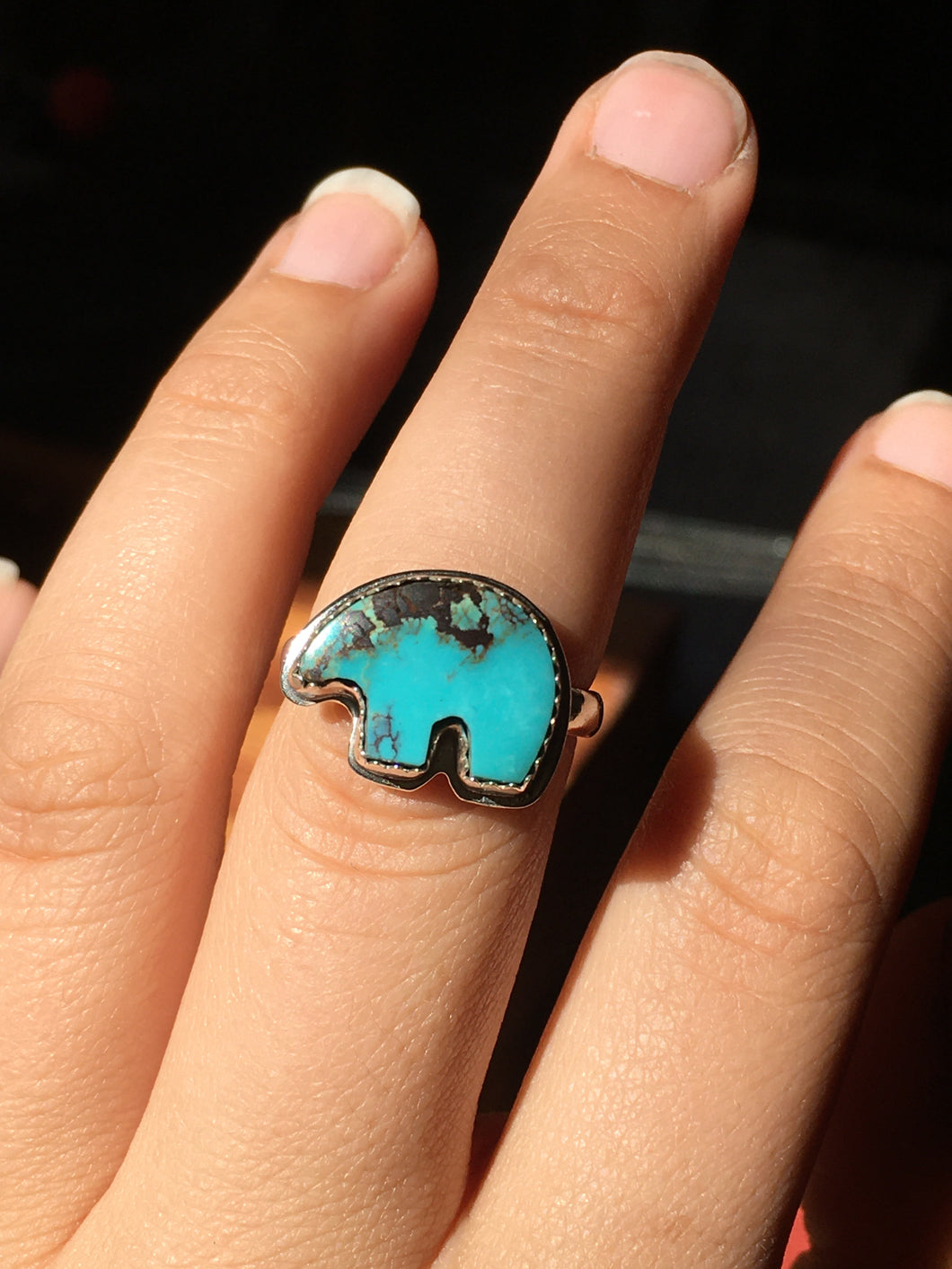 Osito Ring #1 - Bright blue with dark shimmery pyrite (size 8)