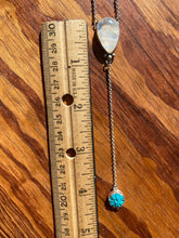 Load image into Gallery viewer, Rainbow Moonstone with Carved Turquoise Flower Lariat