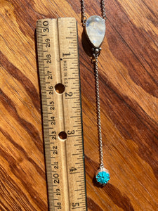 Rainbow Moonstone with Carved Turquoise Flower Lariat