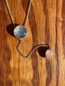 Round Moonstone with Rose Quartz Lariat Necklace