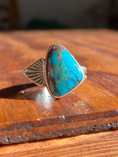 Kingman Turquoise Ring with Sun Ray—size 6