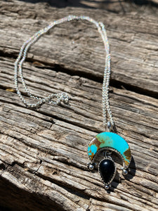 Kingman Turquoise Crescent Moon with Onyx Statement Necklace