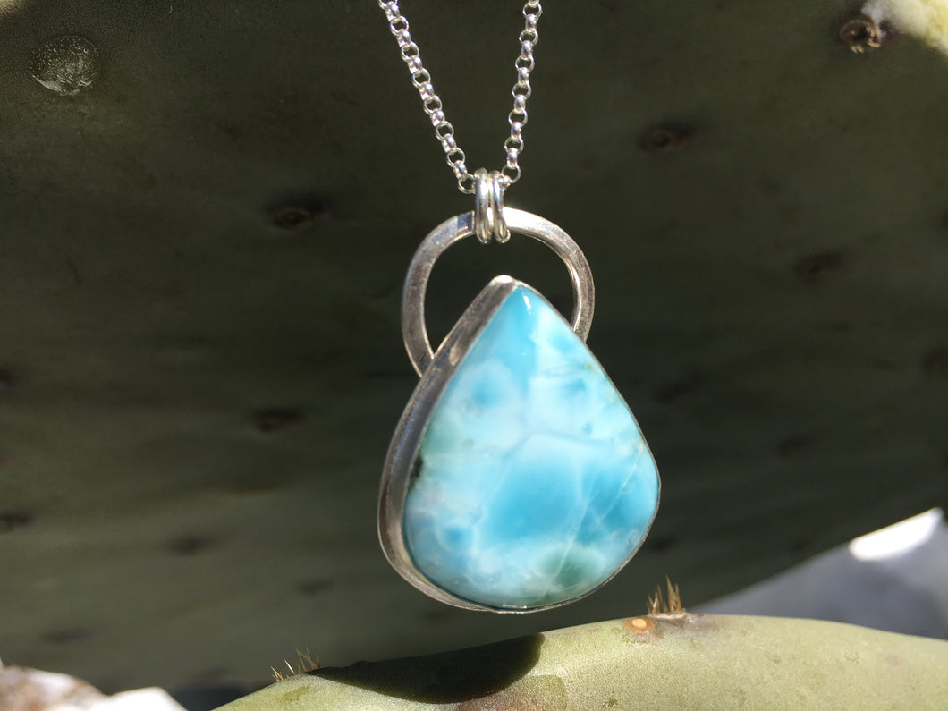 Swirly teardrop Larimar necklace